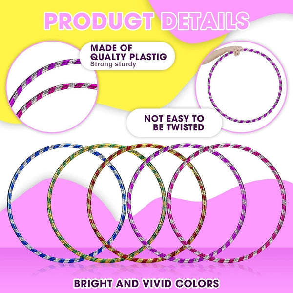 FlickBuyz Hula Hoop - Multicolor Fitness Hula Hoops - Plain and Glitter 55cm, 65cm, 75 cm Plastic Hula Hoops, Fitness and Dance Exercise Hoola Hoops (8, Glitter (55cm))