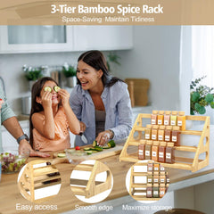 Banlilus Spice Rack - Tiered Spice Rack Organization for Cabinet - 3 Tier Bamboo Display Spice Shelf for Countertop