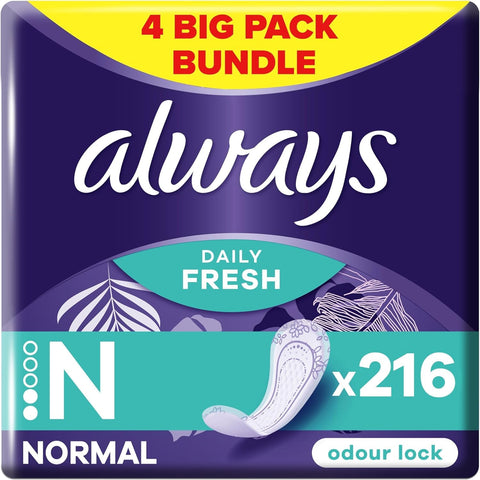 Always Daily Fresh Normal Panty Liners 54 Liners, Odour Lock, Feel Nothing But Fresh & Protected, Pack of 4