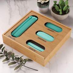 SHUZHENG Food Ziplock Bag Storage Organizer For Kitchen Drawer, Bamboo Baggie Holder,Bamboo Organizer, Compatible with Gallon, Quart, Sandwich and Snack Variety Size Bag