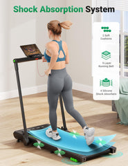 THERUN Folding Treadmill for Home, 2.5HP Under Desk Treadmill w/Remote and LED Display, Foldable Walking Treadmill w/ 3 Countdown Modes & 12 Programs, Shock Absorption, 1-12KM/H, No assembly, Green