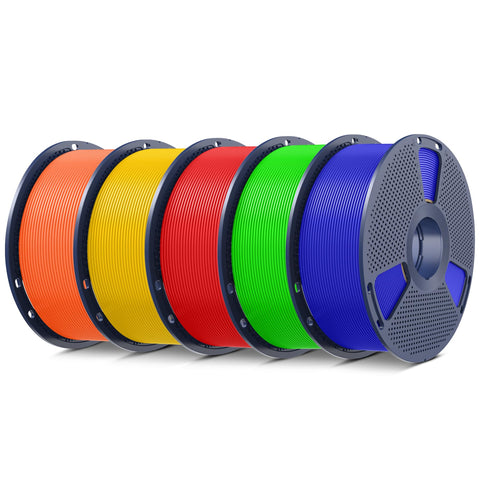 SUNLU 5KG PLA+ Filament Bundle, Enhanced Durability and High Strength, PLA Plus 3D Printer Filament for 3D FDM Printers, 1KG per Spool, 5 Rolls, Klein Blue+Red+Green+Vivid Yellow+Sunny Orange