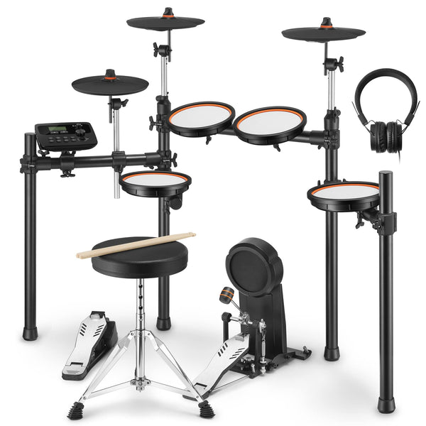 Donner DED-100 Electric Drum Kit for Adults, Electronic Drums Beginner Full Size with 425 Sounds, Twin-Pedal Compatibility, Headphone/Stick/Drum Throne Included,and 40 Melodics Lessons Black