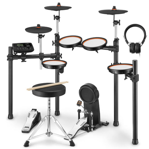 Donner DED-100 Electric Drum Kit for Adults, Electronic Drums Beginner Full Size with 425 Sounds, Twin-Pedal Compatibility, Headphone/Stick/Drum Throne Included,and 40 Melodics Lessons Black