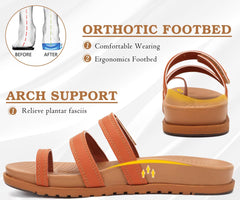 KuaiLu Womens Slides Sandals With Arch Support Comfort Plantar Fasciitis Yoga Mat Cushion Sandals Fashion Summer Beach Walking Adjustable Ladies Flat Orthotic Slip On Sandles Khaki Size 6