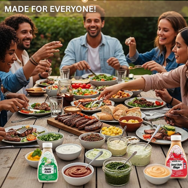 Zero Calorie Flavour Sauces – Garlic & Herb and Sweet Chilli Mayo – Fat Free, Sugar Free, Vegan Friendly, Gluten Free – 425ml Bottles (2-Pack)