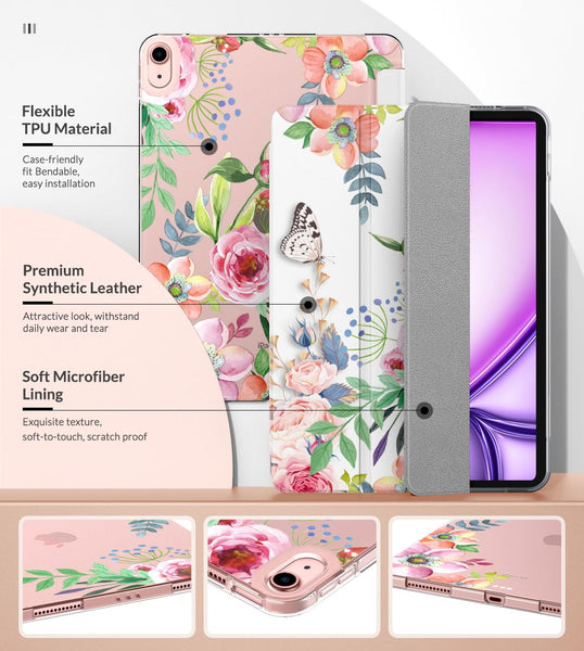 MoKo for iPad Air 11 Inch Case M4/M3/M2 2026/2025/2024, iPad Air 5th/4th Generation 10.9" 2022/2020, Translucent Frosted Soft TPU Back Cover, Slim Protective Cover,Auto Wake/Sleep,Fragrant Flowers