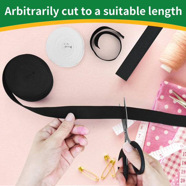 Ysimple 6 Pcs Elastic for Sewing 10/15/20mm, 30 Meters Black & White Elastic, Flat Sewing Elastics Heavy Stretch High Elasticity, Waistband Elastics for Waistband, Clothing, Crafts