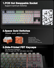 AULA F87 Pro Wireless Mechanical Keyboard,Tri-Mode BT5.0/2.4GHz/USB-C Hot Swappable Custom Keyboard,Pre-lubed Switches,Side Printed PBT Keycaps,75% TKL RGB Backlit Gaming Keyboards