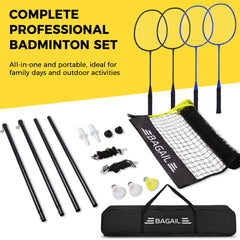 BAGAIL Outdoor Badminton Net Set with Anti-Sag Winch System - Official Size 6.1x1.55m, 4 Rackets, 3 Badminton Balls, Durable PE Net and Carrying Bag for Backyard, Beach and Family Games