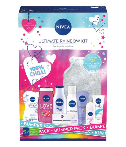 NIVEA Ultimate Rainbow Kit Gift Set (9 Pieces), Refreshing and Colourful Set Includes Shower Gel, Cleansing Milk, Face Mask, and More, for Women