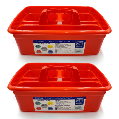 Cleaning Caddy Tray Box Housekeeping Cleaners Tote Tray Basket with Handle Carry Grips - Ideal Under Sink Kitchen Storage Caddy for Cleaning Products Cleaners Carrier Tool Organiser (Red 2 Pack)