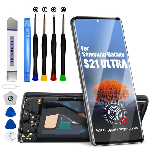 DTD Display for Samsung Galaxy S21 Ultra LCD Screen Replacement Touchscreen Assembly with Tools (Black with Frame, Without Fingerprint Recognition)