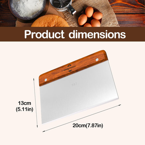 Midgreyeye Premium Bench Scraper Dough Cutter Large with Wooden Handle Dough Scraper Dough Card Dough Spatula Scraper Kitchen for Cake, Cake, Pizza, Cake, Dough, Baking Utensils (8 * 5 in)
