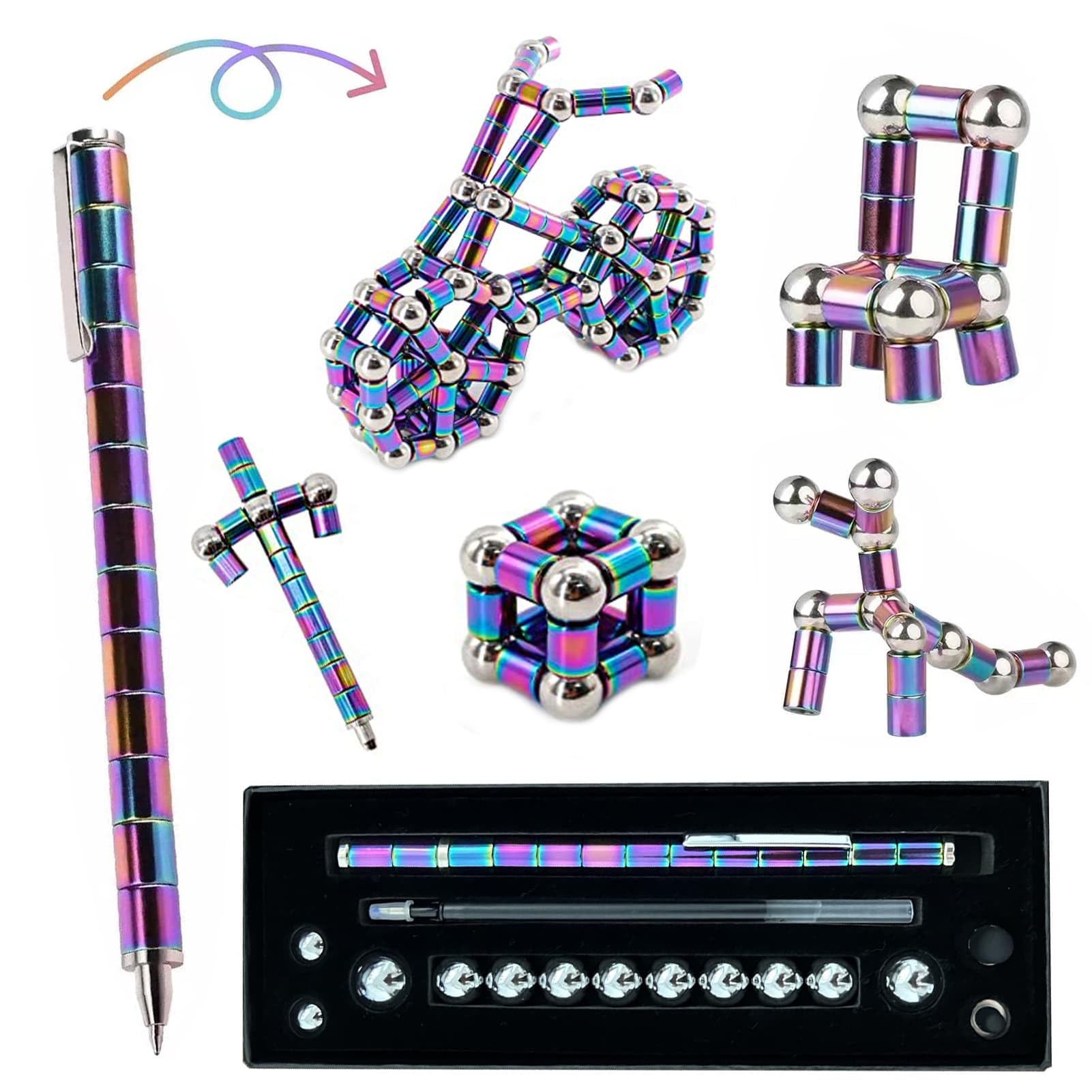 Stylo Magnétique, Bleu Créatifs Magique Drôle Stylo Magnétique Pens Bille Décompression Fidget Stylo Magnétique, Bleu Créatifs Magique Drôle Stylo Magnétique Pens Bille Décompression Fidget