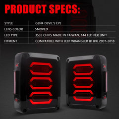 DKMGHT LED Tail Lights for Jeep Wrangler JK JKU 2007-2018, [DOT Approved] [Smoked Lens] [Plug n Play] Jeep JK Accessories Gen4 Devil's Eye Smoked
