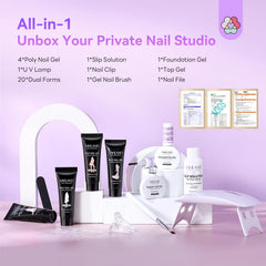 SAVILAND Poly Nail Gel Kit: All-in-1 Polygel Nail Kit with U V Lamp Light Quick Dry Slip Solution 4 Colors Sheer Nude Pink White Long-Wear Jelly Nails Extensions for Beginner Starter DIY Nail Art
