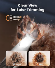 oneisall Low Noise Dog Paw Trimmer with LED Light, Paw Trimmer for Dogs &Cats, 20mm Widen Blade, Cordless Rechargeable Pet Shaver for Paws, Eyes, Ears, Face
