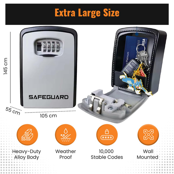 D&S London Safeguard Key Safe – Extra-Large Police Approved Lock Box for Outdoor Use, Wall-Mounted, 4-Digit Combination, Waterproof Alloy Body, Police Approved Key lock box for Home, Airbnb, Garage