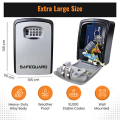 D&S London Safeguard Key Safe – Extra-Large Police Approved Lock Box for Outdoor Use, Wall-Mounted, 4-Digit Combination, Waterproof Alloy Body, Police Approved Key lock box for Home, Airbnb, Garage
