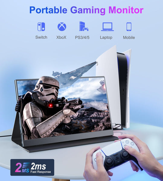 COOLHOOD Portable Monitor 15.6'', 1080P FHD Plug&Play Travel Laptop Monitor w/Smart Cover, USB-C HDR Portable Second Computer Display, Portable Game External Screen for PC Phone Mac Xbox PS4/5