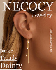 NECOCY Dangle Earrings for Women Dainty Long Hanging Gold/Silver Chain Earrings Trendy Hypoallergenic Dangling CZ/Pearl Threader Earrings for Women Jewelry, Yellow Gold, Cubic Zirconia