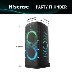 Hisense PARTY THUNDER, 620W Max Audio Power, AI Light Show, 18 Hrs long playtime, Auracast™ receiver,Portability,ConnectLife, IPX4 Waterproof, AI Vocal Fader, Bluetooth 5.4