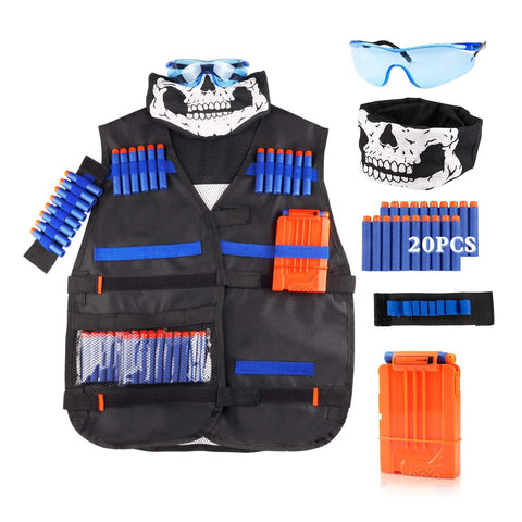 LUUFAN Tactical Vest Kit for NERF Guns with Reload Clips, Refill Darts, Wrist Band, Tactical Mask Protective Glasses for Boys Girls Kids Birthday Thanksgiving Gift