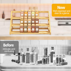 Banlilus Spice Rack - Tiered Spice Rack Organization for Cabinet - 3 Tier Bamboo Display Spice Shelf for Countertop