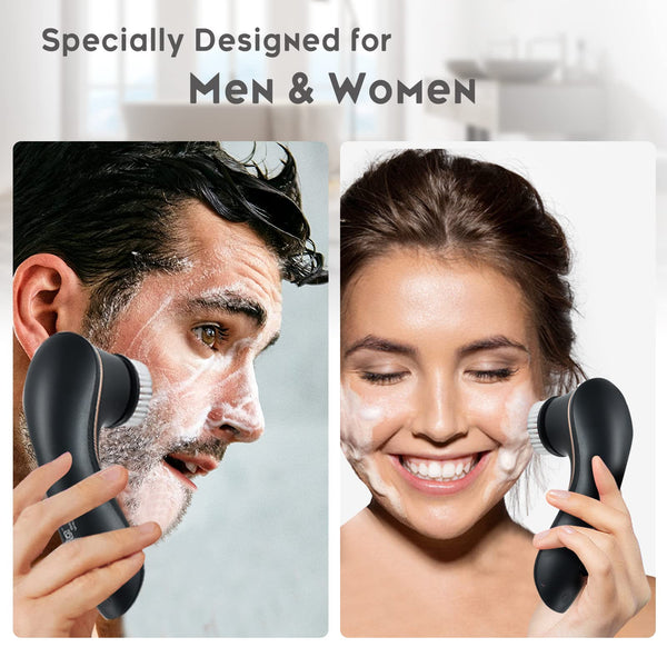 Facial Cleansing Brush, Rechargeable IPX-7 Waterproof Exfoliator for Women & Men with 4 Brush Heads