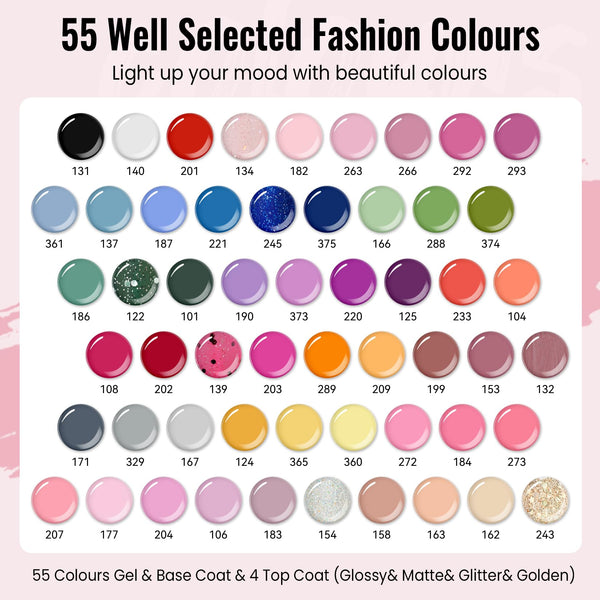 VANREESA Gel Nail Polish Set, 77 PCS Gel Nail Kit with U V Lamp 55 Colours White Nude Pink Gels Polish Set with Base and Top Coat Manicure Tools Nail Salon Sets DIY at home Gifts for Women