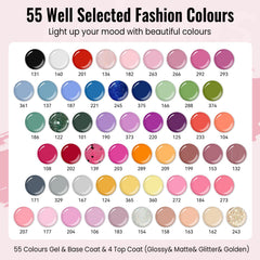 VANREESA Gel Nail Polish Set, 77 PCS Gel Nail Kit with U V Lamp 55 Colours White Nude Pink Gels Polish Set with Base and Top Coat Manicure Tools Nail Salon Sets DIY at home Gifts for Women