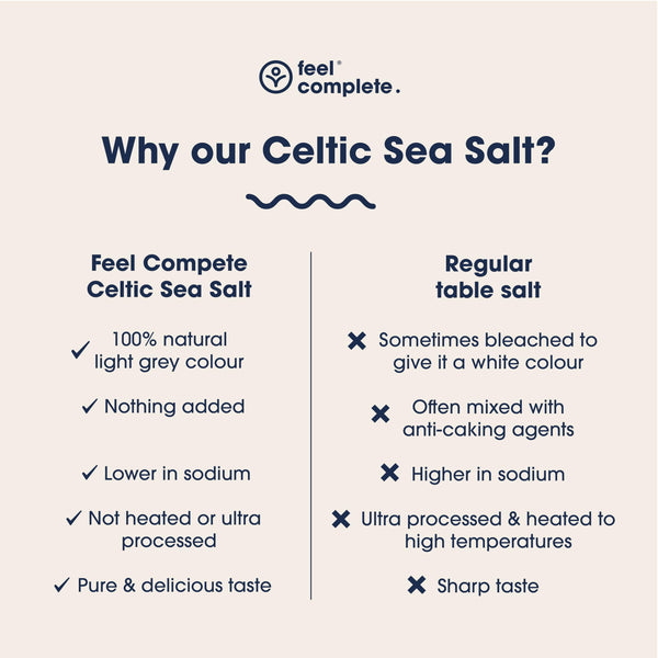 Feel Complete | 800g Fine & Dry Celtic Sea Salt | No Need To Grind | Organic Approved | Essential Minerals & Electrolytes | Natural Alternative To Table Salt | Lab Tested