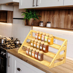 Banlilus Spice Rack - Tiered Spice Rack Organization for Cabinet - 3 Tier Bamboo Display Spice Shelf for Countertop