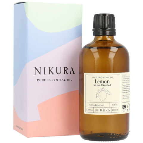 Nikura Lemon (Steam Distilled) Essential Oil - 100ml | 100% Pure Natural Oils | Perfect for Cleaning, Aromatherapy, Diffusers, Humidifier | Great for Mindfullness, Massage, Skin | Vegan & UK Made