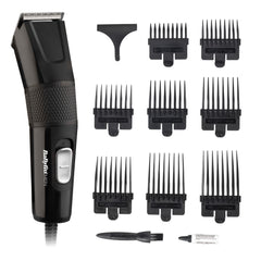 BaByliss Hair Clipper Precision Power, Corded Hair Clippers for Men, Sharp Stainless Steel Blades, 8 cutter guides 1-8, Grooming Set, Black, 7755U