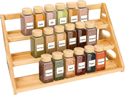 Banlilus Spice Rack - Tiered Spice Rack Organization for Cabinet - 3 Tier Bamboo Display Spice Shelf for Countertop