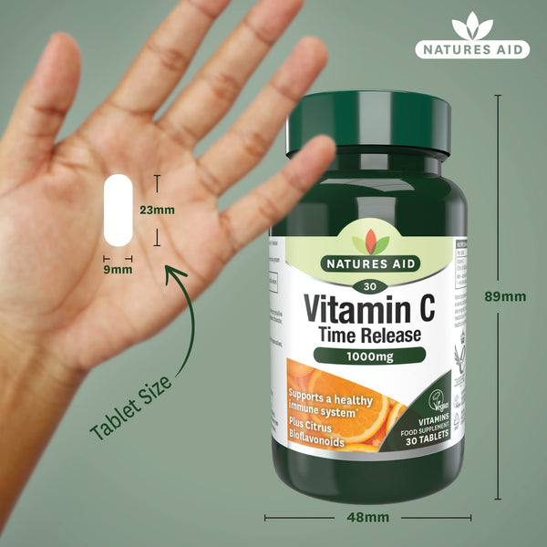 Natures Aid Vitamin C 1000mg Time Release - High Strength with Bioflavonoids - Supports Immunity, Bones & Heart - Antioxidant - Vegan, Gluten-Free, Non-GMO Supplement – 30 Tablets