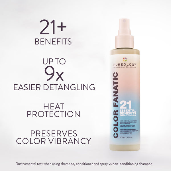 PUREOLOGY Color Fanatic Multi-Tasking Leave In Conditioner Spray, 21 Benefits for Colour-Treated Hair, Heat Protection & Detangler, Vegan & Sulphate Free Hair Treatment, 200ml
