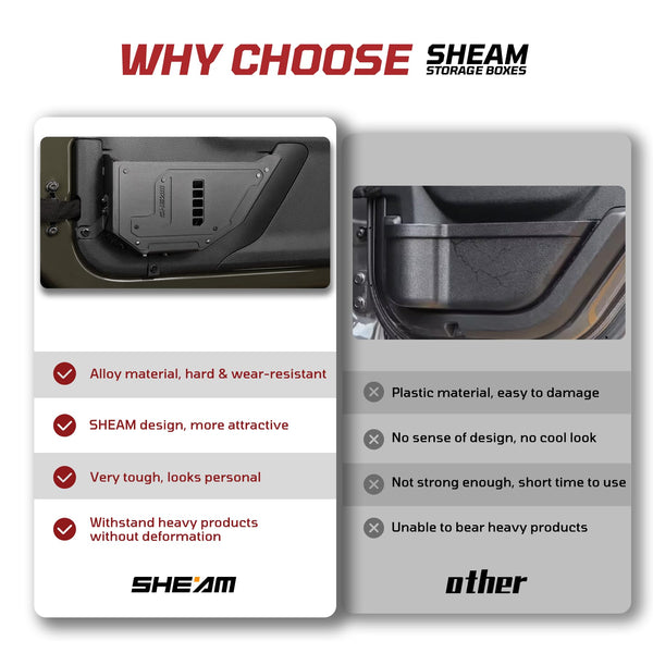 SHEAM Metal Front Door Storage Pockets for 2009-2018 Jeep Wrangler JK JKU, Sturdy Door Organizer Box Pockets Insert Accessories for Replace Sagging Nets -2 PCS