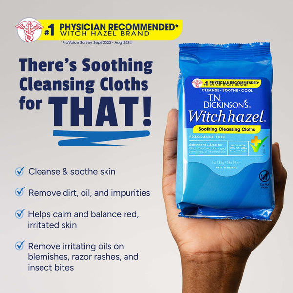 T.N. Dickinson's Witch Hazel New Soothing Multi-Use Cleansing Cloth, 25 Count