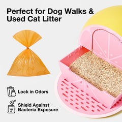 VETRESKA Orange Scented Dog Poop Bags with Holder - 105 Extra Thick & Large Leak Proof Pet Waste Bags | Refill Roll for Dog Walking, Cat Litter | Strong, Long-Lasting Fresh Scent Poo Bags, Orange