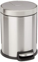 Amazon Basics Round Cylindrical Soft-Close Small Trash Can With Foot Pedal for Bathroom and small space, 5 l, Brushed Stainless Steel