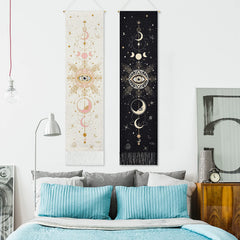 Yugarlibi 2 Pack Sun Moon Tapestry Wall Hangings Black and White Tarot Card Tapestry, Psychedelic Tapestries Cotton Long Wall Art for Bedroom, 130x32.5cm