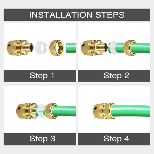 iBamso Garden Hose Connector, Solid Brass Garden Tap Connector, 1/2 Inch and 3/4 Inch 2-in-1 Faucet Connector, 1/2 Inch Quick Connect Garden Hose Fittings, Thread Easy Connect Faucet Adapter (4 Pack)