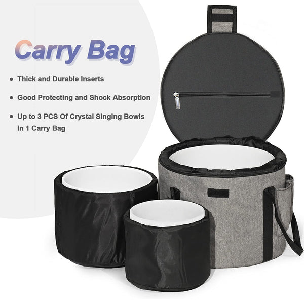 CVNC Set of 3 PCS 440HZ 8" A + 10" F + 12" C Frosted Quartz Crystal Singing Bowls with Travel Carry Case Bag for Sound Healing and Meditation