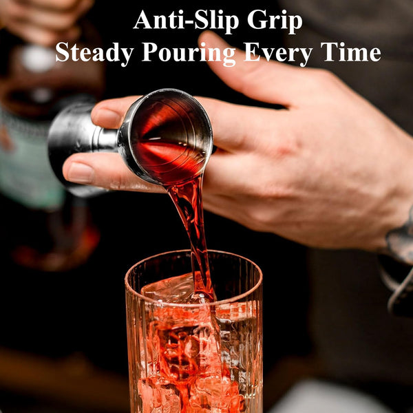Professional Bartender Jigger - Premium Cocktail Bell Jiggers - 1oz & 2oz Double-Sided Stainless Steel Measuring Cup with Etched Inside Markings, Easy Read Ounce Lines for Home Bar & Cocktail Making