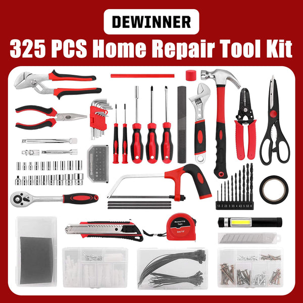 DEWINNER 325pcs Hand Tool Kits for Home, Household Tool Box with Tools Included, Portable Hand Tool Sets for Home Repair and Maintenance