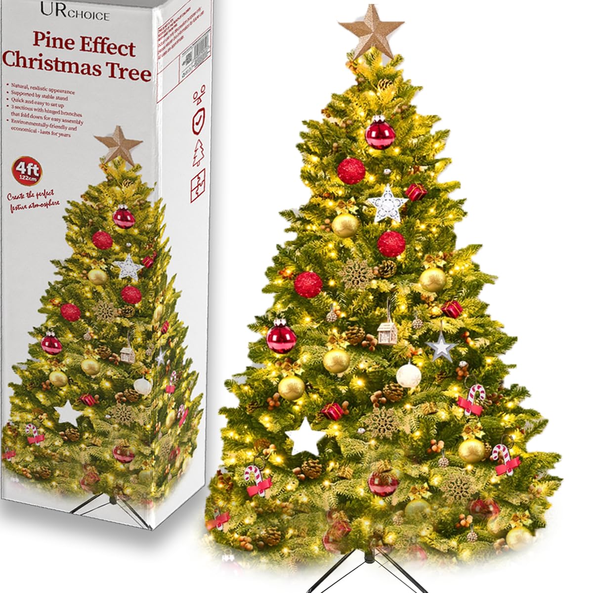 UR CHOICE | 𝟓 𝐅𝐓 𝐂𝐡𝐫𝐢𝐬𝐭𝐦𝐚𝐬 𝐓𝐫𝐞𝐞 | Realistic Green Artificial Xmas Tree | Natural Realistic Branch Appearance | Quick and Easy Setup | Home Decoration