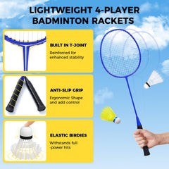 BAGAIL Outdoor Badminton Net Set with Anti-Sag Winch System - Official Size 6.1x1.55m, 4 Rackets, 3 Badminton Balls, Durable PE Net and Carrying Bag for Backyard, Beach and Family Games